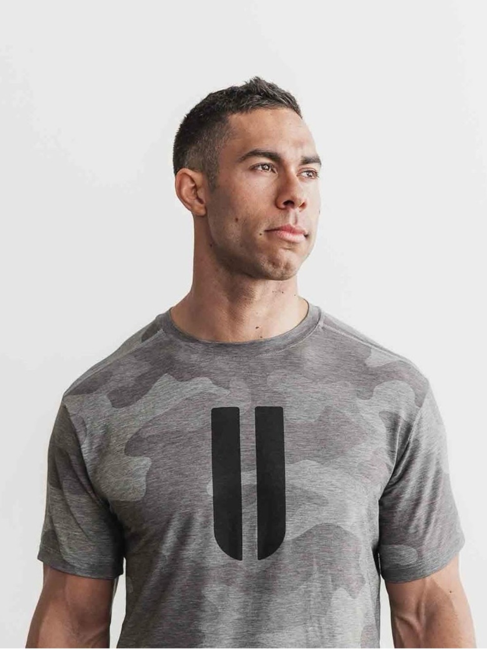 NOBULL Gray Camo Short Sleeve Tee with Black Logo